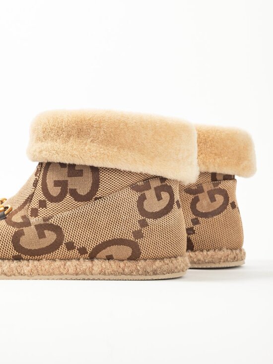 Gucci Fria Beige Jumbo GG Sherpa Horsebit Ankle Boots - Picture 8 of 11